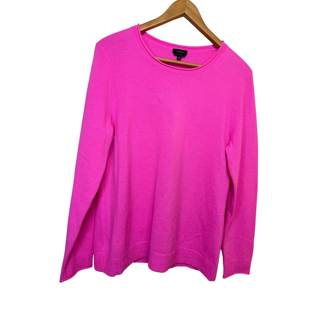Talbots Pure Cashmere Hot Pink Crewneck Sweater Womens Large Long Sleeve Knit
